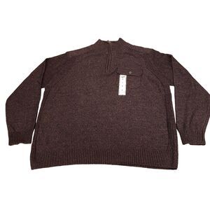Outdoor Life Sweater Mens XL Brown Knit Cotton Long Sleeve Mock Neck Quarter Zip